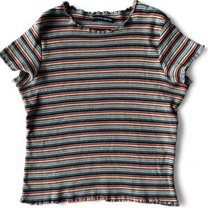 Brandy Melville Womens Striped Cute Girlie Baby Tee Multicoloured Ruffle Small
